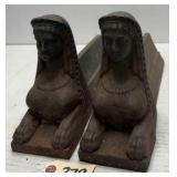 Pair of Cast Iron Female Sphinx Andirons