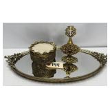 3pcs Vintage Brass Filigree Dresser/Vanity Items
