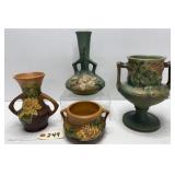 4pcs Roseville Pottery Vases - Bushberry, Magnolia