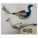 (2) Mercury Glass Ornaments - Peacock & Pheasant