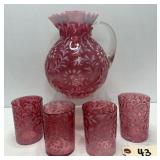 Fenton Cranberry Opalescent Daisy & Fern Pitcher
