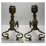 Antique Brass Beehive-Style Fire Andirons