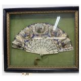 Antique Hand-Colored Paper Fan in Shadowbox