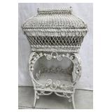 Victorian White Wicker Sewing Chest on Stand