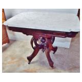 VICTORIAN WALNUT MARBLE TOP LAMP TABLE