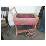 EARLY WICKER TEA OR FLOWER CART