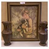 Little Boy Artwork 24inx20in & Decor Vases