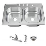 Glacier Bay 33in Double Bowl Kitchen Sink