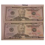 2x Us $50 Star Notes Fedeeral Reserve