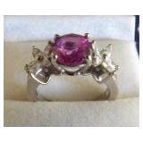 14k White Gold Diamond & Pink Sapphire 5g Size 6.5