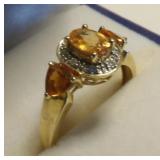 14k Gold Diamond & Orange Sapphire Ring 2.4g Size