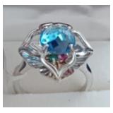 14k Gold Blue Topaz Ladies Ring 4.6g Size 6.5