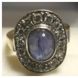 18k Gold Diamond  Blue Opal Ring Sz 6.5  11.3g