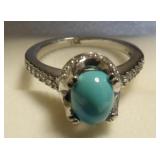 18k Gold Diamond Blue Opal Ring 11.3g Size 6.5g