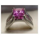 10k White Diamond Gold & Pink Sapphire Ring 4.7g