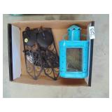 Metal Wall Sconces, Lantern Candle & Iron Trivet