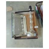 Glass Lamp & Mirrored Tray