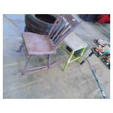 Vintage Rocker, Chair Bottom, Stool