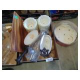 Assorted Candles & Wood Tray (Has Small Crack)