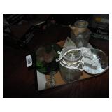 Deer Snow Globe, Green Footed Dish & Other