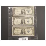 (3) One Dollar Bill Silver Certificates
