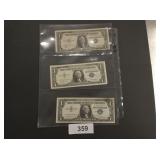 (3) One Dollar Bill Silver Certificates