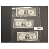 (3) One Dollar Bill Silver Certificates
