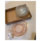 Pink Depression Bowl + Other Clear Serving Pieces