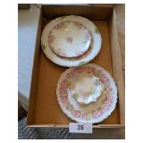 (4) Pink Floral Plates marked Germany