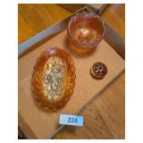 Carnival Glass Bowls + Flower Frog