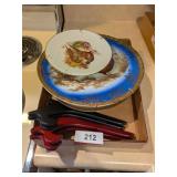 Blue & Burgundy Trimmed Quail & Pheasant Plates