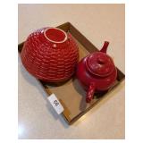 Longaberger Mixing Bowl + Red Teapot