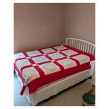 Hand Stitched Red/White Embroidered Quilt