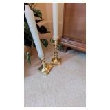Brass Candle Sticks, Brass Pot w/ Greenery