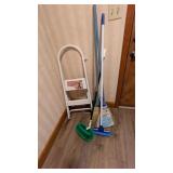Step Stool, Brooms, Mop, Duster