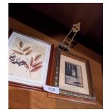 (2) Wall Decor Pictures, Brass Easel Stand