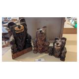 (3) Hand Carved Wood Bears
