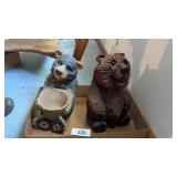 (1) Wood & (1) Other Bear Statues