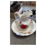 Pitcher & Basin w/ Red Rose Design