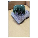 Crystal Base w/ Jade Like Bear Figurine