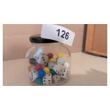 Small Jar Of Game Dice & Marbles in Small Jar