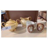 Yellow Iridescent Cream & Sugar w/ 22k Trim +