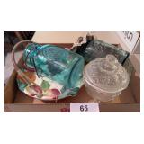 Fruit Plate, Candy Jar, & Blue Jars