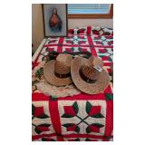 (2) Straw Cowboy Hats & Wall Hanging Hat + Belt
