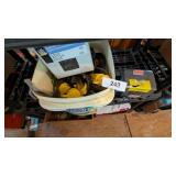 Plastic Bucket w/ Nails, Stakes & Other