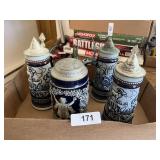 (4) Blue Steins