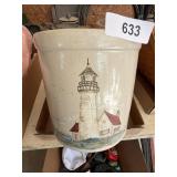 Roseville Pottery Crock w/ Lighthouse Scene