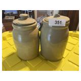 (2) Stoneware Jars w/ Lids