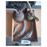 (2) Oil Cans & (3) Vintage Funnels