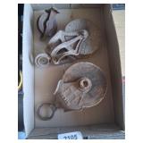 (2) Vintage Large Wood Spool Pulleys &